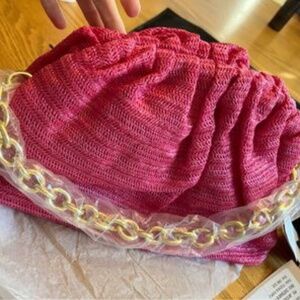 Raffia Ruched Clutch with Chain